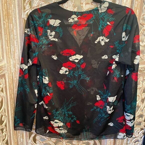 Vintage sears sheer floral polyester button up size 14 - Picture 5 of 9